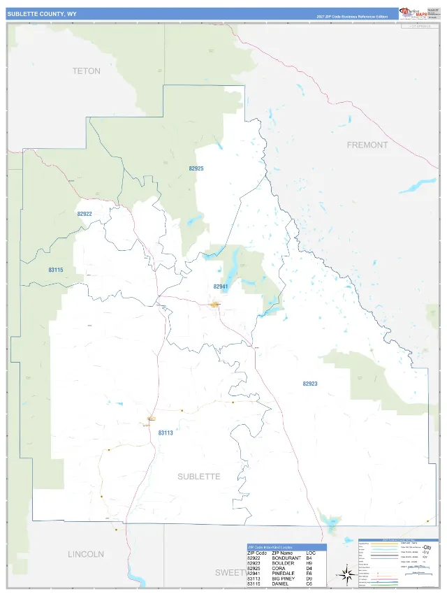 Sublette County, WY ZIP Code Wall Map, Business Reference style