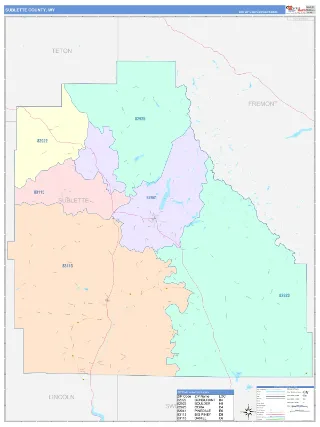 Sublette County, WY ColorCast style ZIP Code wall map