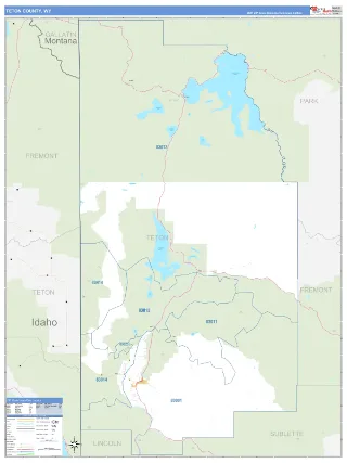 Teton County, WY Business Reference style ZIP Code wall map