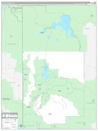 Teton County, WY Classic style ZIP Code wall map