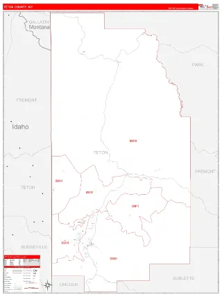 Teton County, WY RedLine style ZIP Code wall map