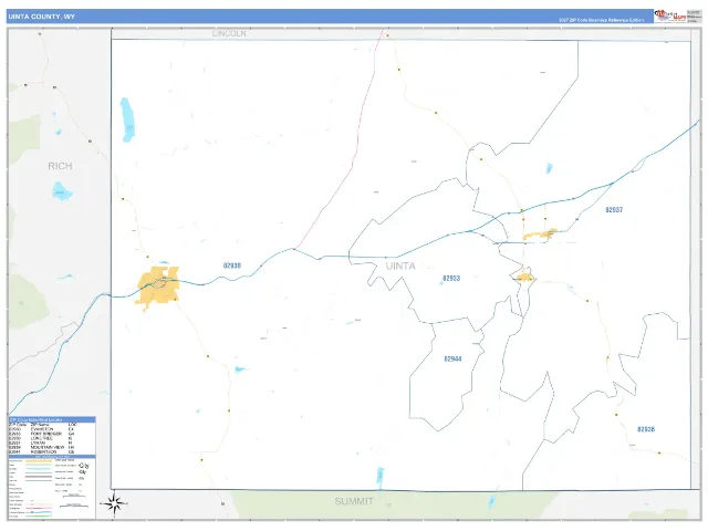 Uinta County, WY ZIP Code Wall Map, Business Reference style