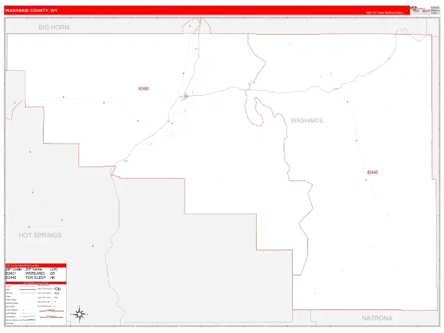 Washakie County, WY ZIP Code Wall Map, RedLine style
