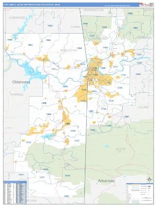 Fort Smith Metro Area Business Reference style ZIP Code wall map