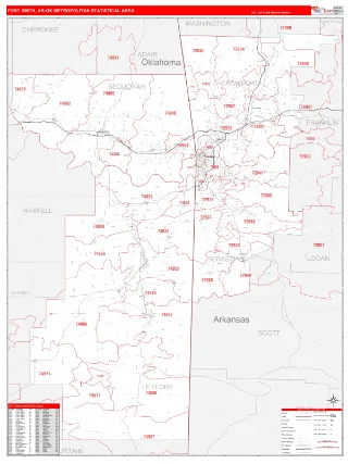 Fort Smith Metro Area RedLine style ZIP Code wall map