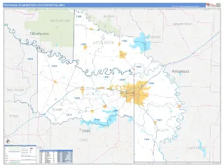 Texarkana Metro Area Business Reference style ZIP Code wall map