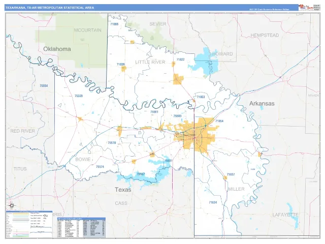 Texarkana Metro Area ZIP Code Wall Map, Business Reference style