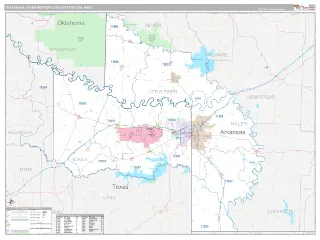 Texarkana Metro Area Classic style ZIP Code wall map