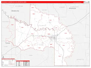 Texarkana Metro Area RedLine style ZIP Code wall map