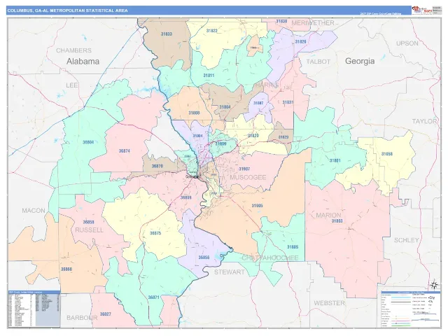 Columbus Metro Area ZIP Code Wall Map, ColorCast style