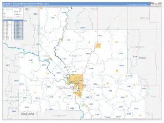Sioux City Metro Area Business Reference style ZIP Code wall map