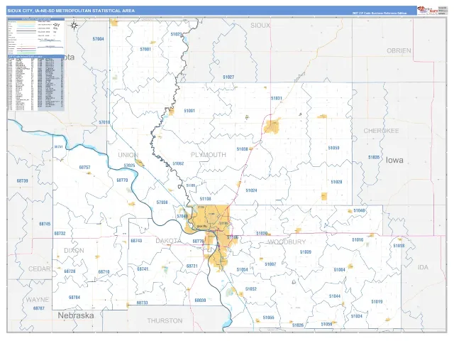 Sioux City Metro Area ZIP Code Wall Map, Business Reference style