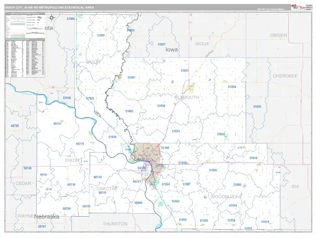 Sioux City Metro Area ZIP Code Wall Map, Classic style