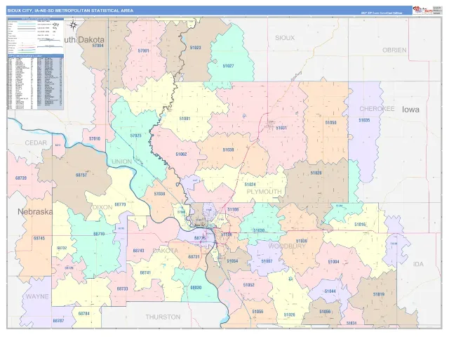Sioux City Metro Area ZIP Code Wall Map, ColorCast style