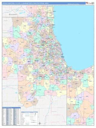 Chicago-Naperville-Elgin Metro Area ColorCast style ZIP Code wall map