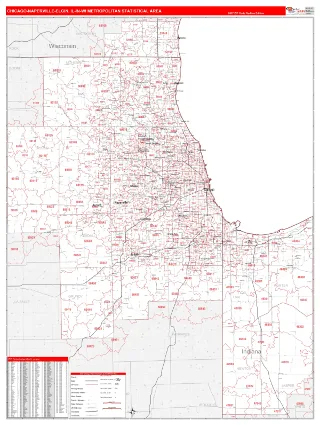 Chicago-Naperville-Elgin Metro Area RedLine style ZIP Code wall map