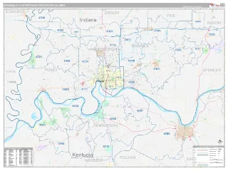 Evansville-Henderson Metro Area Classic style ZIP Code wall map
