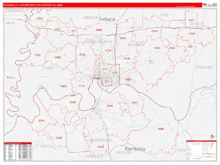 Evansville-Henderson Metro Area RedLine style ZIP Code wall map