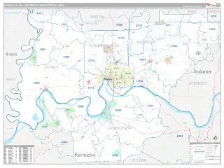 Evansville Metro Area Classic style ZIP Code wall map