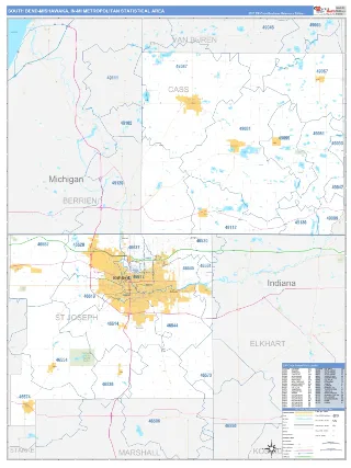 South Bend-Mishawaka Metro Area Business Reference style ZIP Code wall map