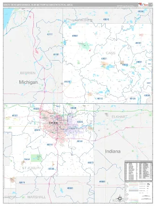 South Bend-Mishawaka Metro Area Classic style ZIP Code wall map