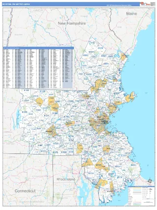 Boston-Cambridge-Newton Metro Area Business Reference style ZIP Code wall map