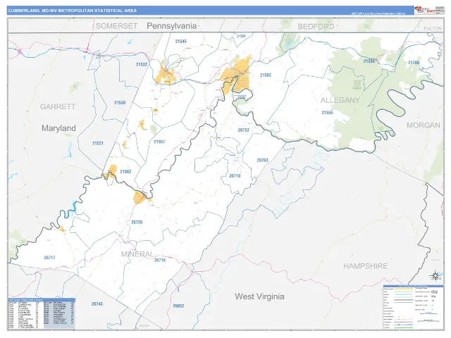 Cumberland Metro Area ZIP Code Wall Map, Business Reference style