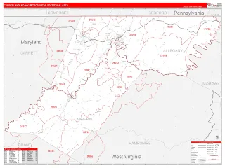 Cumberland Metro Area RedLine style ZIP Code wall map