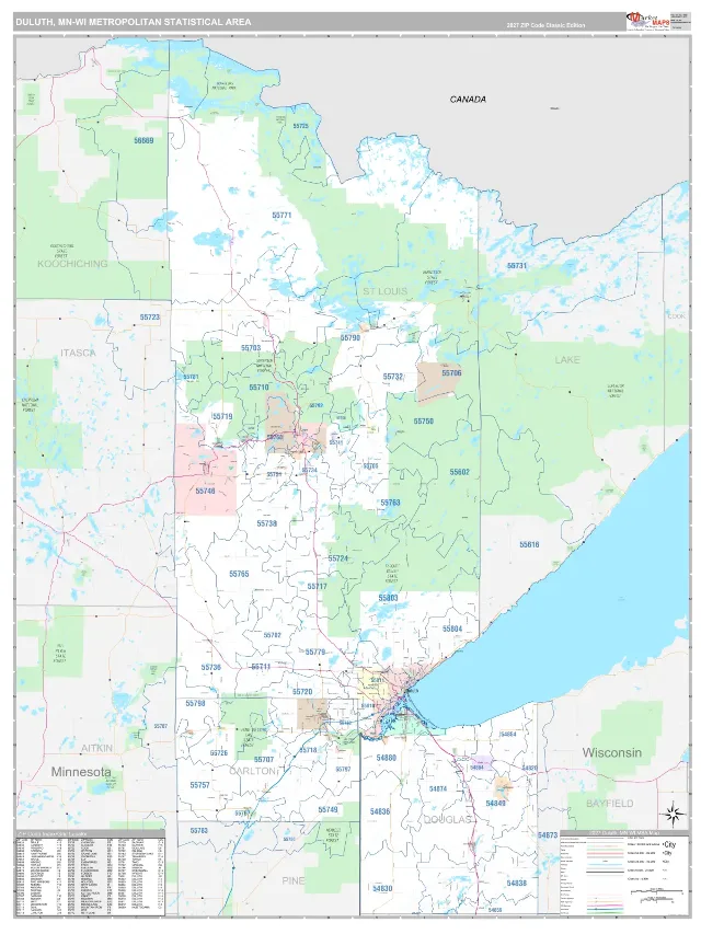 Duluth Metro Area ZIP Code Wall Map, Classic style