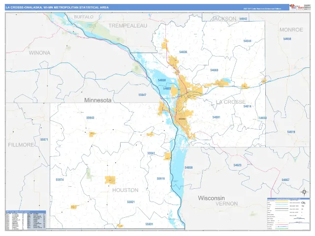 La Crosse-Onalaska Metro Area ZIP Code Wall Map, Business Reference style
