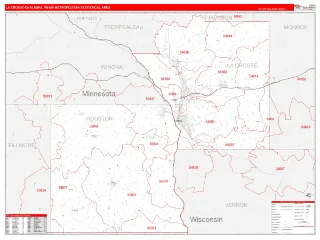 La Crosse-Onalaska Metro Area RedLine style ZIP Code wall map