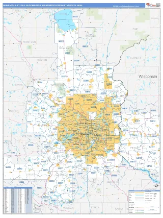 Minneapolis-St. Paul-Bloomington Metro Area Business Reference style ZIP Code wall map