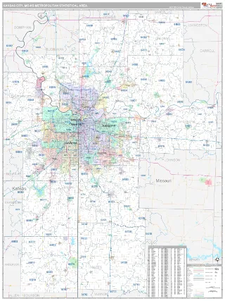 Kansas City Metro Area Classic style ZIP Code wall map