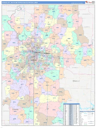 Kansas City Metro Area ColorCast style ZIP Code wall map
