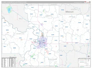St. Joseph Metro Area Classic style ZIP Code wall map