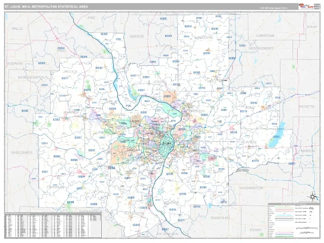 St. Louis Metro Area ZIP Code Wall Map, Classic style