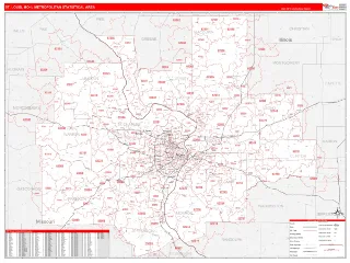 St. Louis Metro Area RedLine style ZIP Code wall map