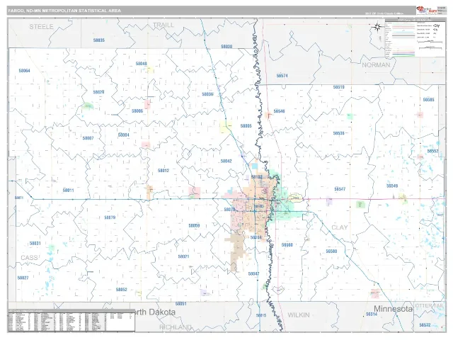 Fargo Metro Area ZIP Code Wall Map, Classic style