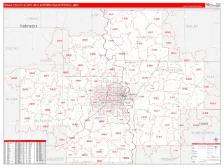 Omaha-Council Bluffs Metro Area RedLine style ZIP Code wall map