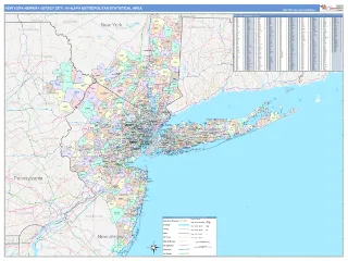 New York-Newark-Jersey City Metro Area ColorCast style ZIP Code wall map