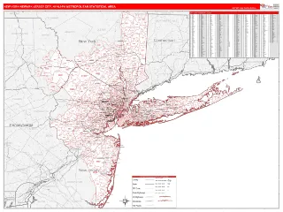 New York-Newark-Jersey City Metro Area RedLine style ZIP Code wall map