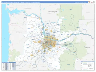 Portland-Vancouver-Hillsboro Metro Area Business Reference style ZIP Code wall map