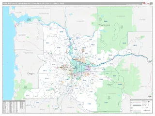 Portland-Vancouver-Hillsboro Metro Area Classic style ZIP Code wall map