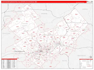 Allentown-Bethlehem-Easton Metro Area RedLine style ZIP Code wall map