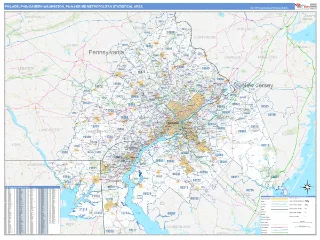 Philadelphia-Camden-Wilmington Metro Area Business Reference style ZIP Code wall map