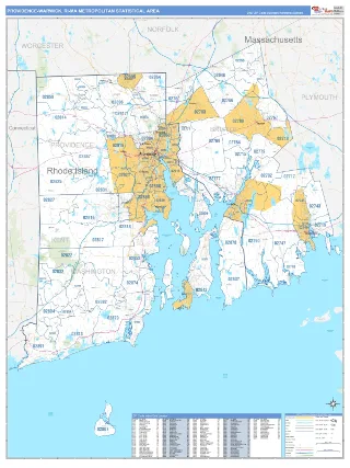 Providence-Warwick Metro Area Business Reference style ZIP Code wall map