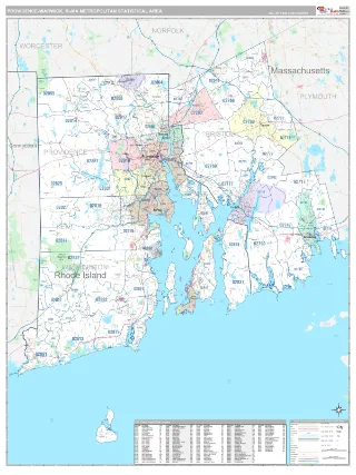 Providence-Warwick Metro Area Classic style ZIP Code wall map