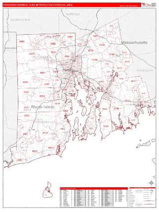 Providence-Warwick Metro Area RedLine style ZIP Code wall map