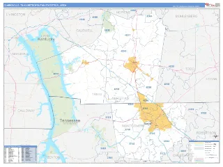 Clarksville Metro Area Business Reference style ZIP Code wall map