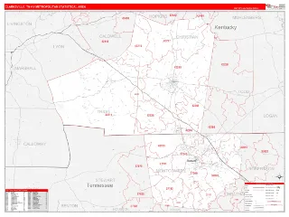 Clarksville Metro Area RedLine style ZIP Code wall map